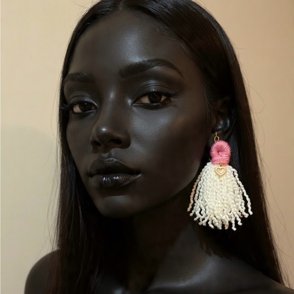 Elegant Pink and Cream Tassel Earrings